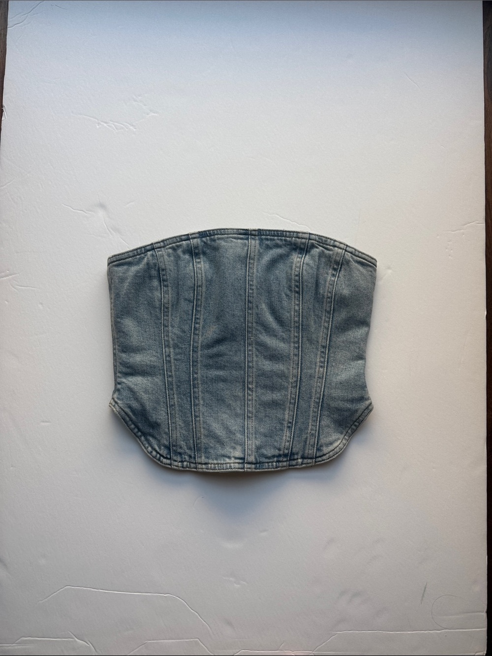 Denim Forum Washed Blue Strapless Denim Corset Top